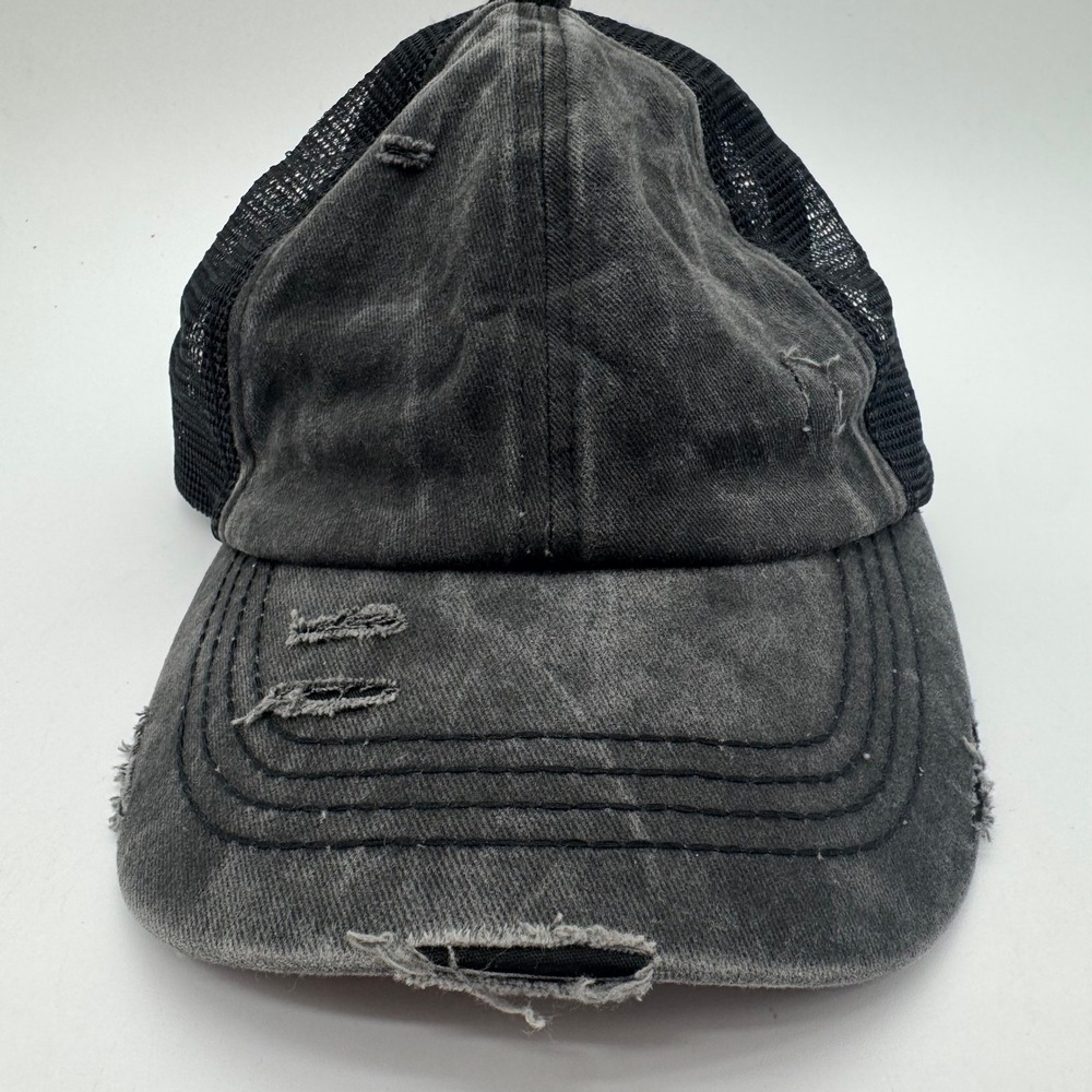 C.C Distressed Trucker Hat Black‎ Gray Mesh Snapback Adjustable Baseball Cap
